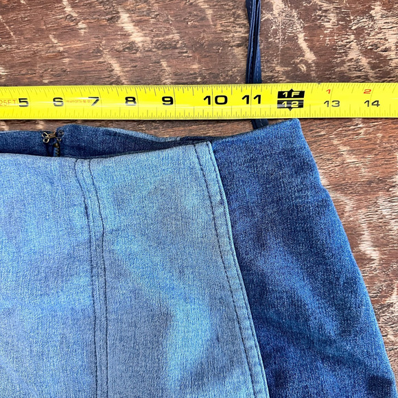 Free People Patchwork Denim Mini Skirt Y2K Size 0 Zip Back Two Tone Jean - Picture 6 of 7
